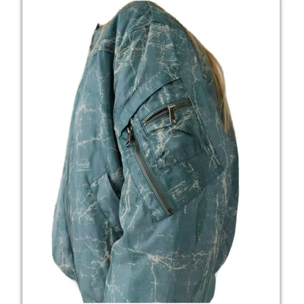 BDG Light Green Marble Print Puffer Bomber Jacket Size S - Picture 6 of 16